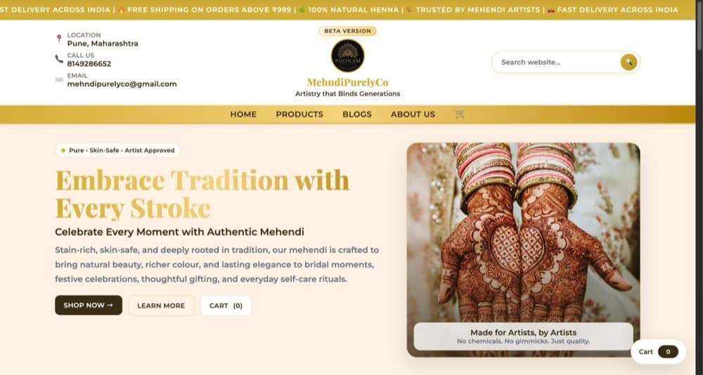 MehndiPurelyCo — website built by Omniaiverse